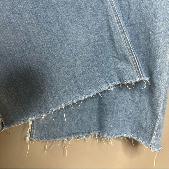 J Crew Point Sur Wide Leg Crop Clean Light Wash Stretch Raw Hem Patch Pocket - Picture 8 of 13